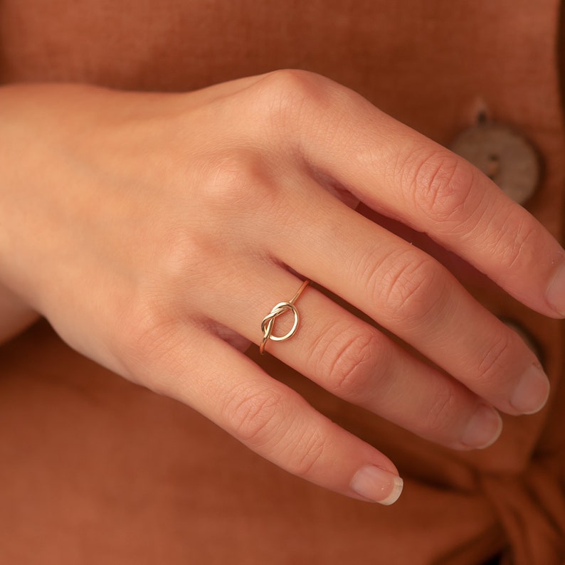 Rose White or Yellow Gold bridesmaids Ring Love Knot 14k Gold Stacking Ring 14k 18k Solid Gold Knot Ring Dainty Tie The Knot Ring