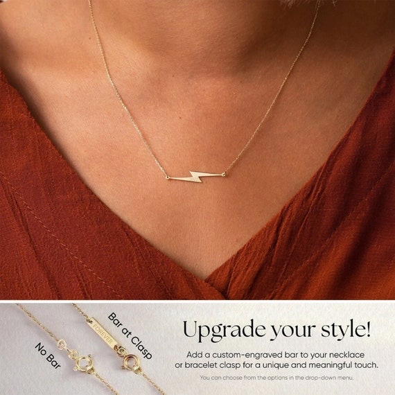 14K 18K Real Solid Gold Lightning Bolt Necklace Dainty Sideways Lightning Choker Necklace Sideways Thunderbolt Charm Necklace Gift for Her