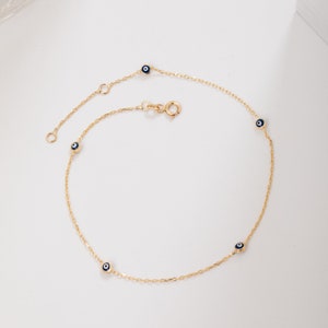 14k Yellow Gold Evil Eye Anklet, Minimalist Dainty Anklet, Lucky Charm Jewelry, Geometric Protection Anklet, Perfect Birthday Gift for Her