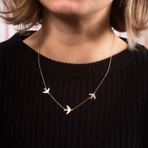 14K 18K Solid Gold 3 or 5 Swallows Necklace Dainty Gold 3 5 - Etsy