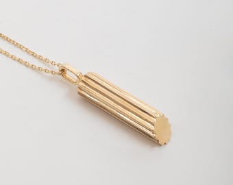 Fluted Cylinder Urn Pendant in 14K 18K Solid Gold, Ribbed Pillar Cremation Pendant, Funeral Keepsake Necklace