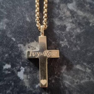 Cross Cremation Urn Necklace 10K 14K 18K Gold, Both Side Custom Engraved Memorial Cross Pendant, Vertical Ashes Necklace For Dad Mom Son Pet image 5