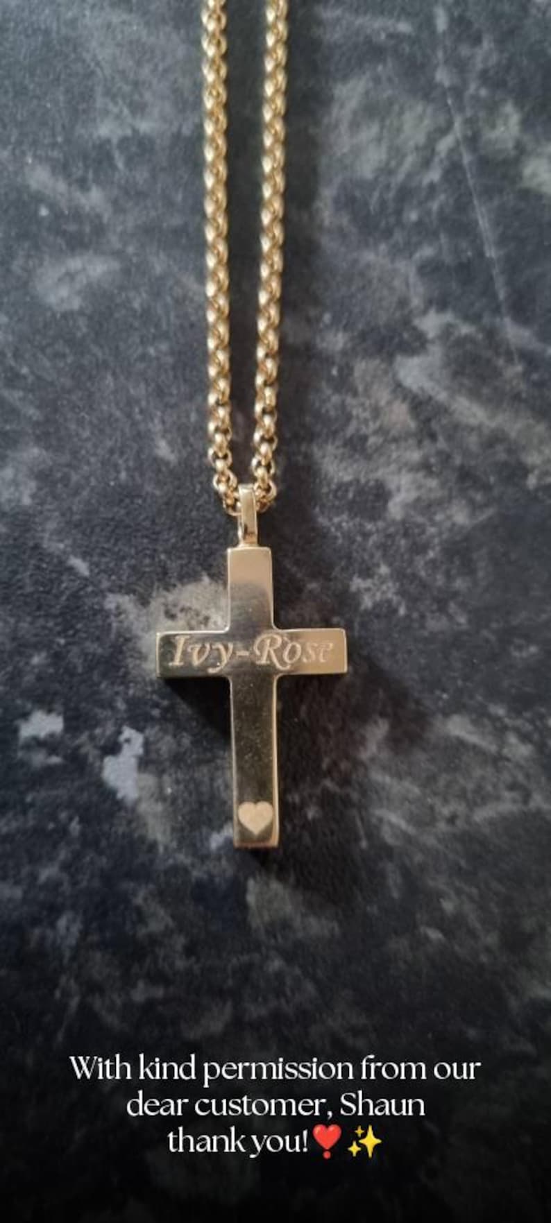 Cross Cremation Urn Necklace 10K 14K 18K Gold, Both Side Custom Engraved Memorial Cross Pendant, Vertical Ashes Necklace For Dad Mom Son Pet image 5