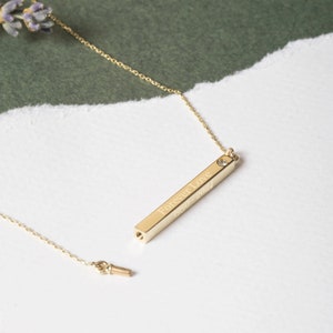 Diamond Custom Engrave 4 Side Urn 3 cm Bar Charm Necklace, 14K 18K Real Gold Horizontal Cremation Urn Necklace, Engraved Memorial Necklace
