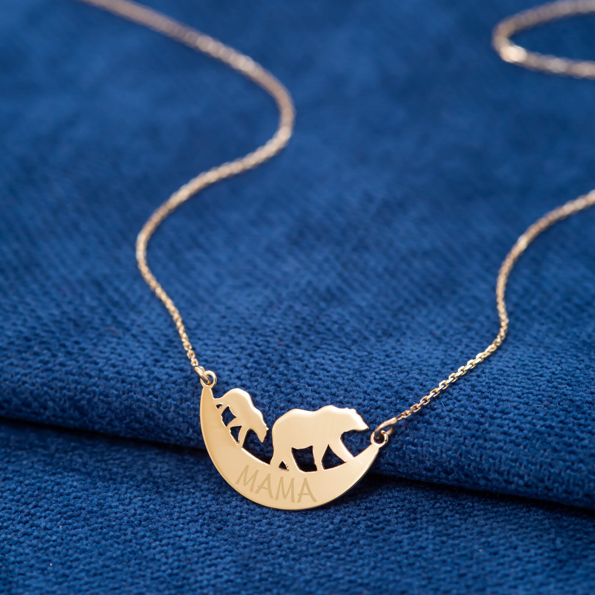 14k Solid Gold Personalized Mama Bear 