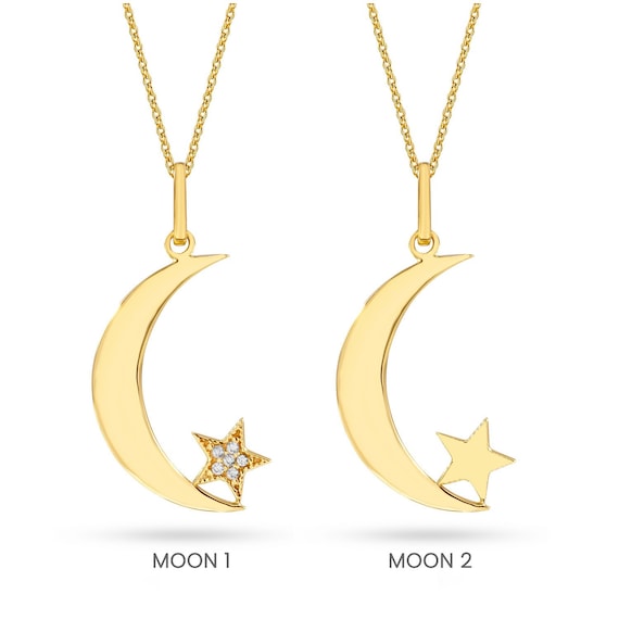 Gold Crescent Moon and Star Necklace 14k 18k Gold Crescent and
