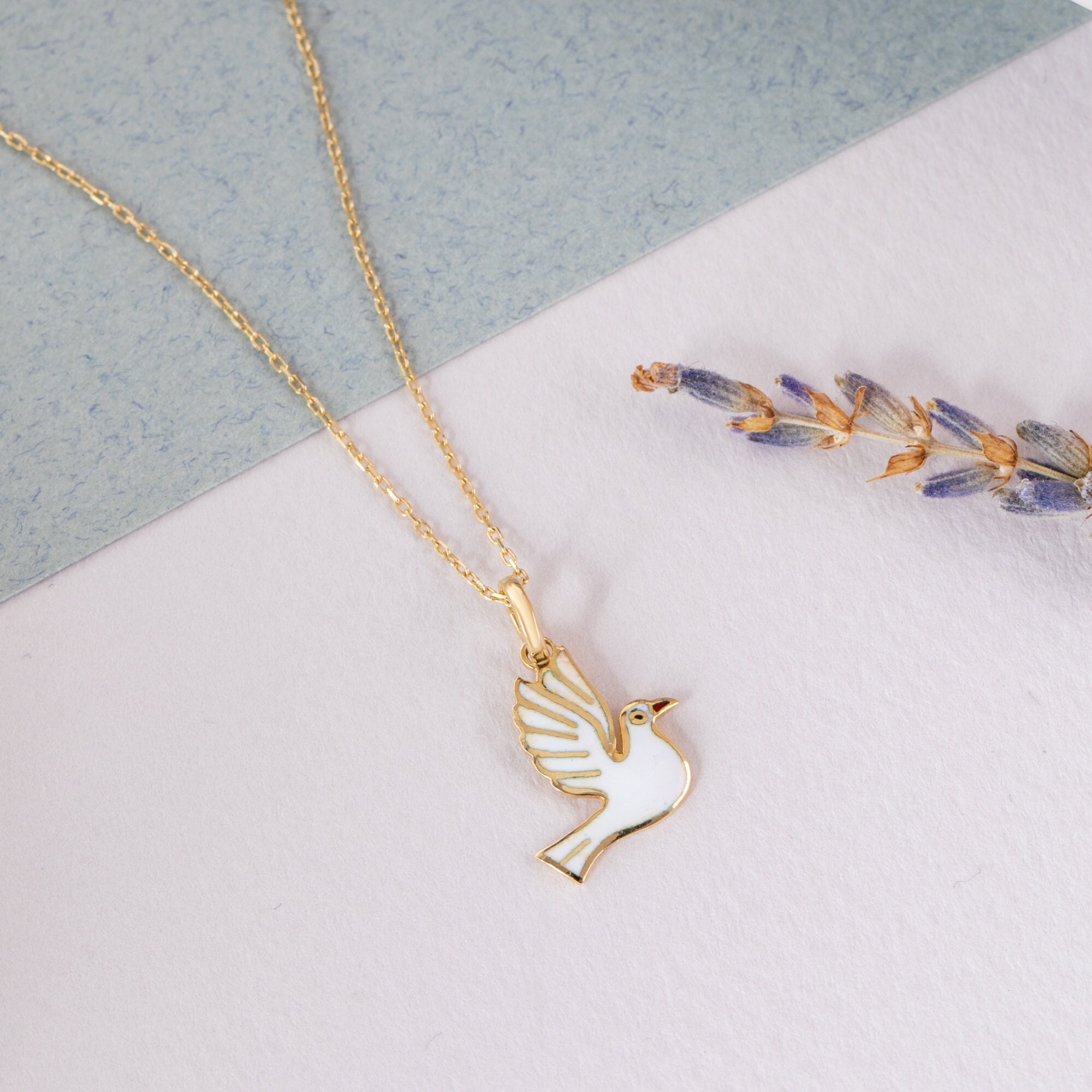 14KT Yellow Gold Diamond-Cut Dove Pendant Necklace – LSJ
