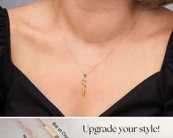 純金製アスクレピオスの杖ペンダントネックレス、14K 18Kゴールド製
