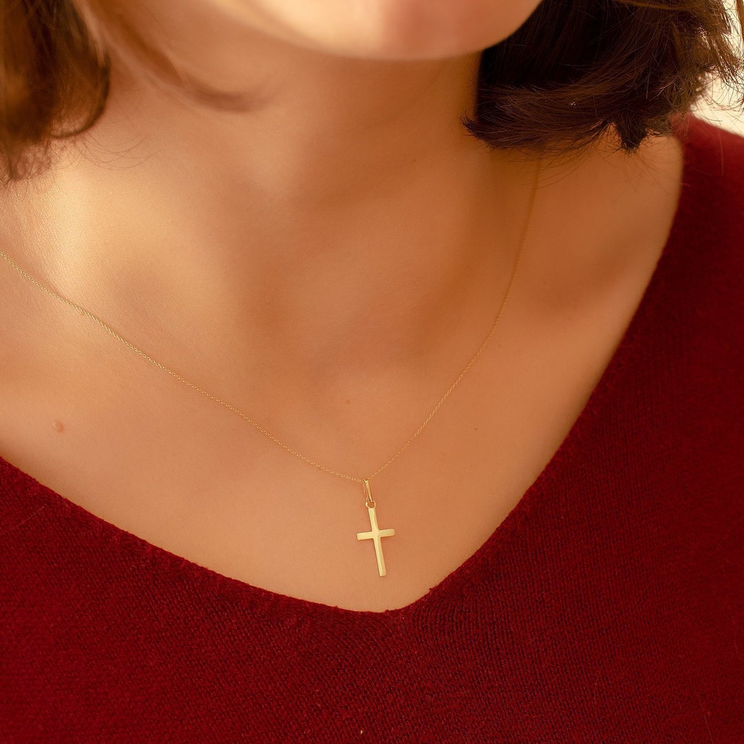 14K 18k Solid Gold Cross Necklace, Elegant Gold Cross Pendant is a