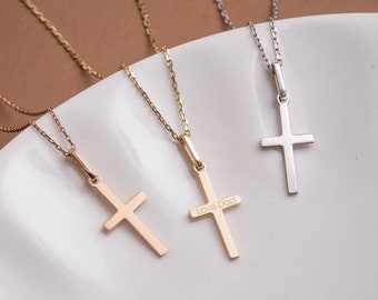 14K 18k Solid Gold Cross Necklace, Elegant Gold Cross Pendant is a Great Gift For Her. Real Gold Dainty Cross Pendant Necklace Gift For Her