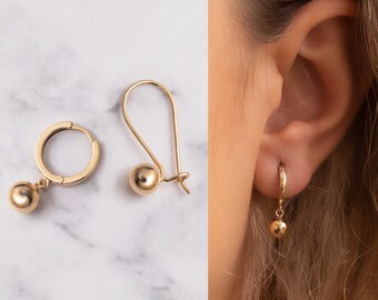 14K 18K 6mm Ball Earring Hanging Ball Earring Dangle Drop Ball