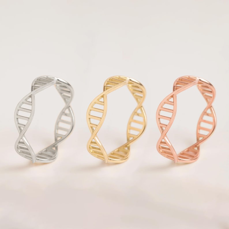 10K 14K 18K Gold Double Helix DNA Ring, Science Lover Gift, Spiral Band ...