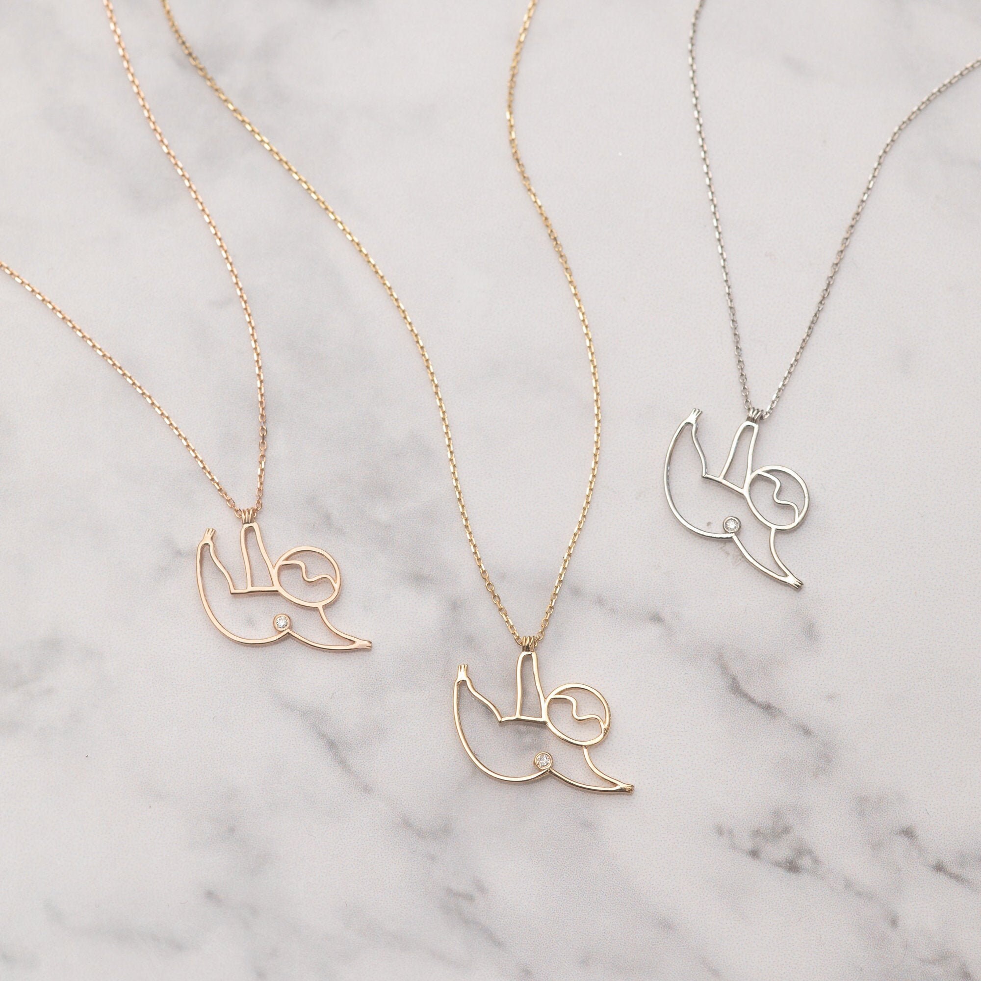 14k 18k Solid Gold Sloth Diamond 
