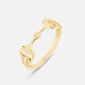 Pierścień wędzidłowy 14k 18k Solid Gold, Jeździecki spersonalizowany grawerowany pierścień biżuterii, Spersonalizowany pierścień wędzidłowy dla konia, Prezent dla miłośnika koni