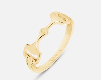 Solid Gold Snaffle Bit Ring, Equestrian Jewelry, 10K 14K 18K Custom Engraved Band