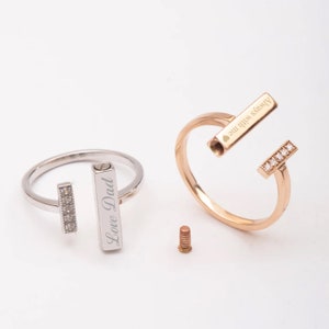 Anillo de cremación de oro macizo de 14 quilates y 18 quilates, con pavé de diamantes o circonitas, anillo de recuerdo, barra grabada personalizada, anillo para cenizas conmemorativas, regalo de duelo