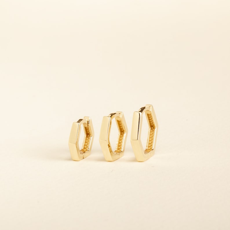 Rays of Hexagon 18k Gold Plated Huggie Earrings main image 1