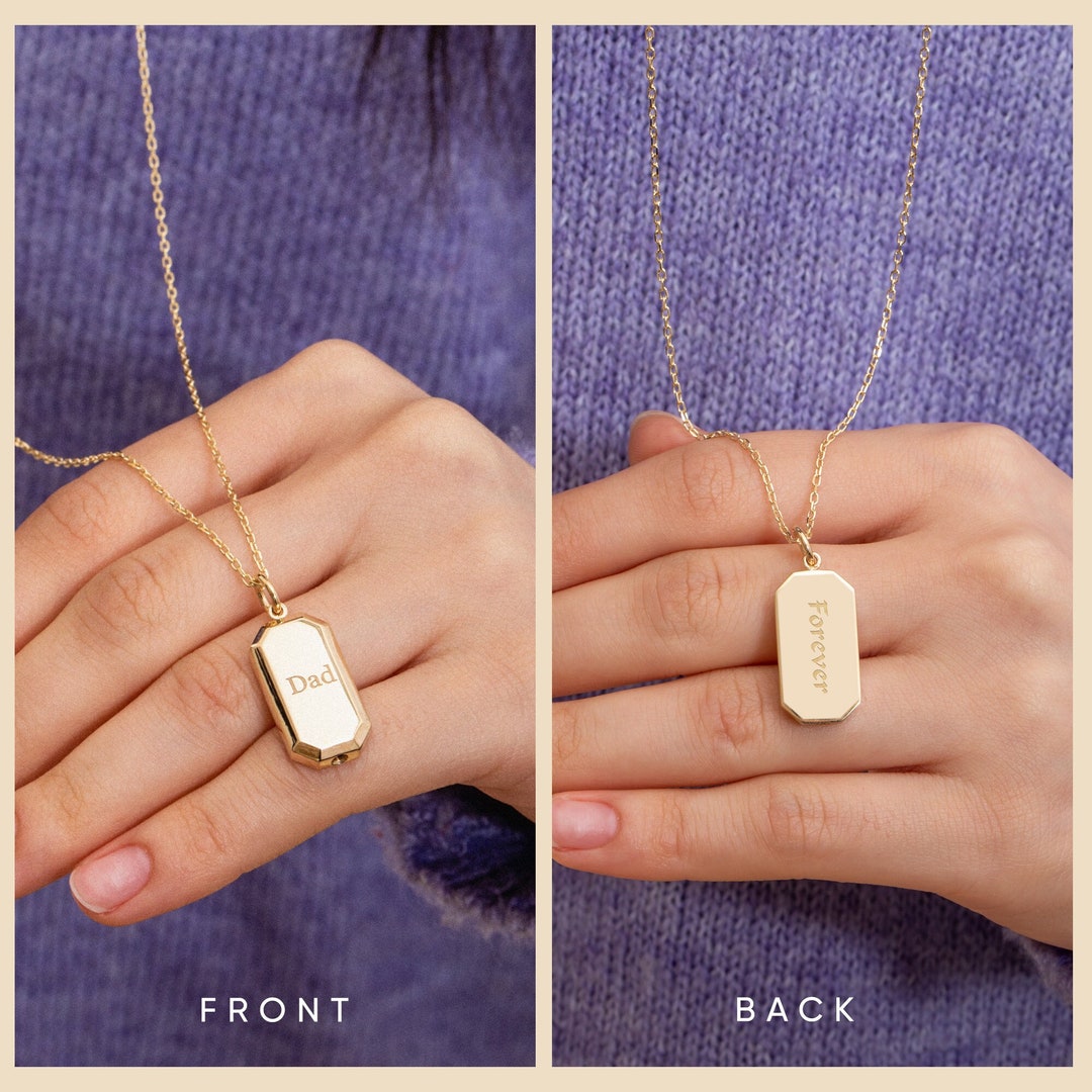 Engravable 14K 18K Solid Gold Dog Tag Cremation Urn Pendant Necklace