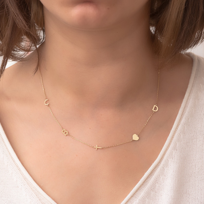 18k Solid Gold Sideways Initial Gold Necklace Initial Letter - Etsy