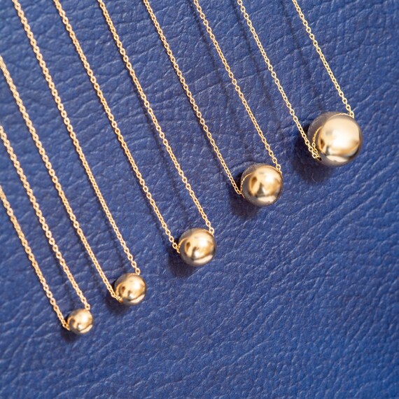 14K Real Gold Simple Ball Necklace 