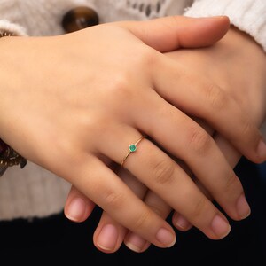 Emerald Solitaire Ring in 14k 18K Solid Gold, Bezel Set Round Emerald Engagement Gold Ring, Stacking Natural Emerald Ring Gift for Her image 3