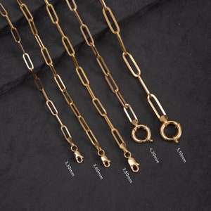 Collana con catena a graffetta in oro vero 14 carati, catena a graffetta in oro vero, girocollo con catena a maglie rettangolari, catena a maglie allungate per lei