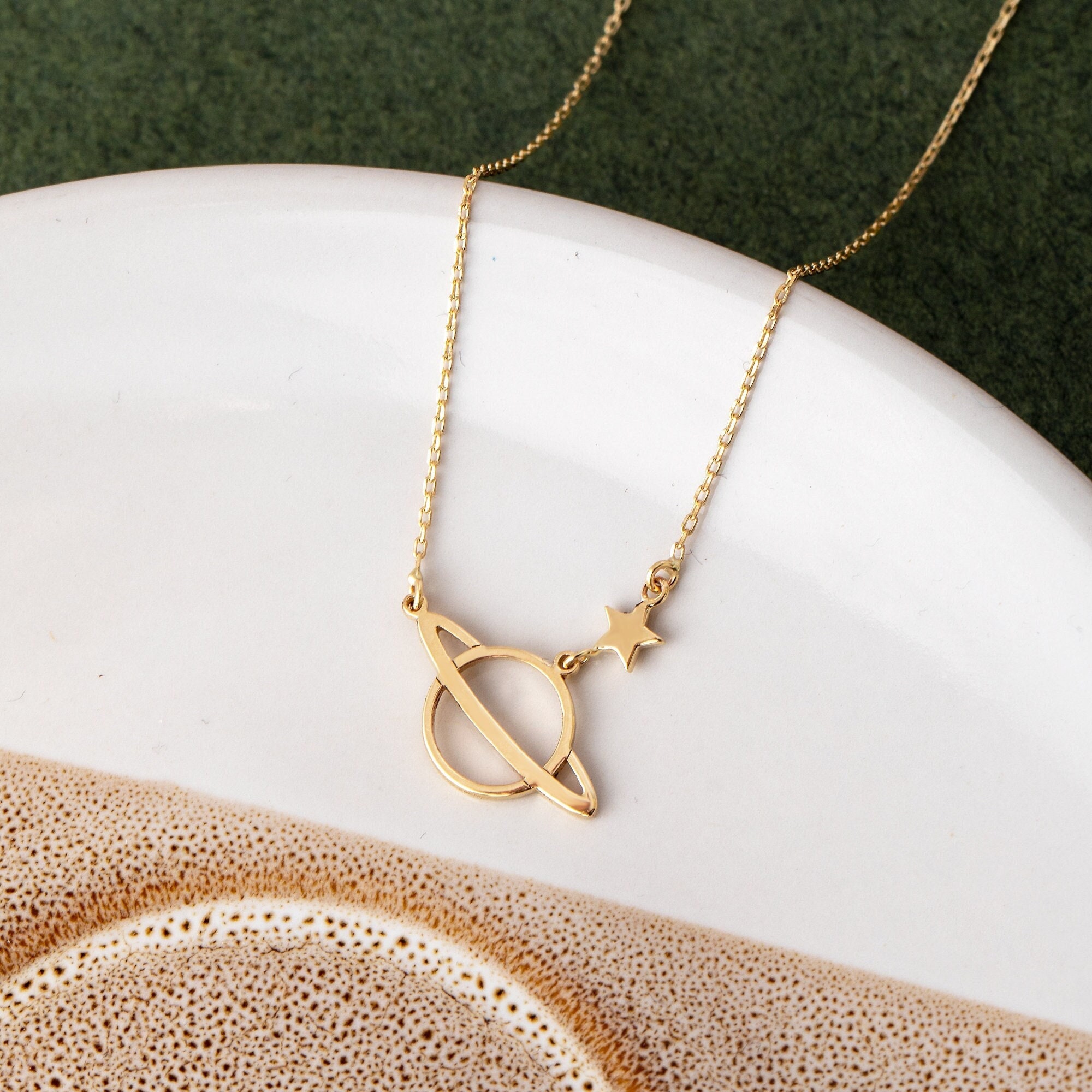 14K 18K Solid Gold Dainty Saturn 