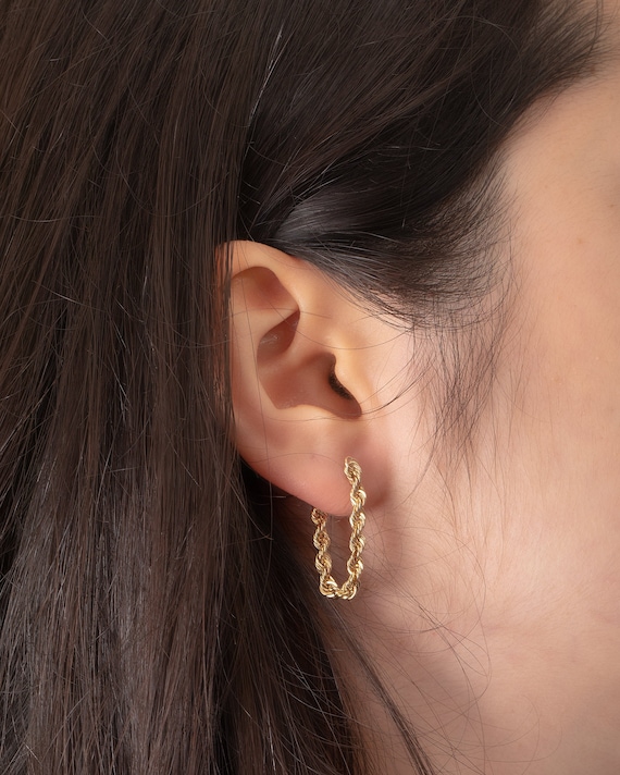 14k Yellow Gold Rope Chain Earrings Solid Gold Dangle Rope Chain