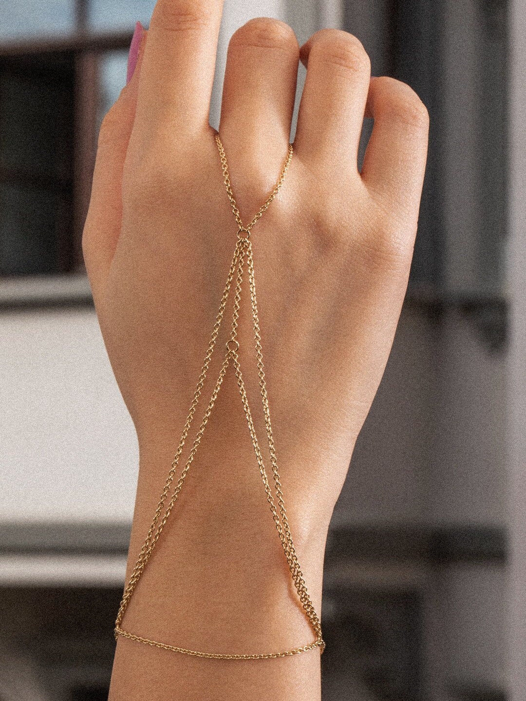 Hand Chain Bracelet 14K 18K Solid Gold Elegant Ring Bracelet Etsy