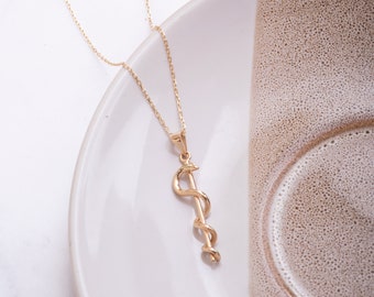 純金製アスクレピオスの杖ペンダントネックレス、14K 18Kゴールド製