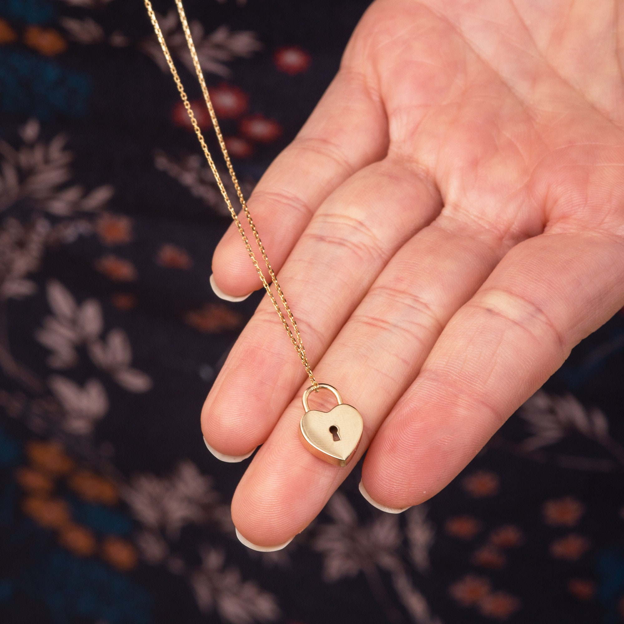 14K 18K Solid Gold Custom Padlock Heart Necklace Tiny Etsy