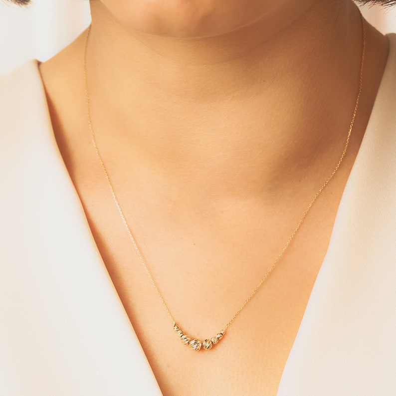 14k Solid Gold Ball Bead Necklace Dainty Gold Balls Station Etsy