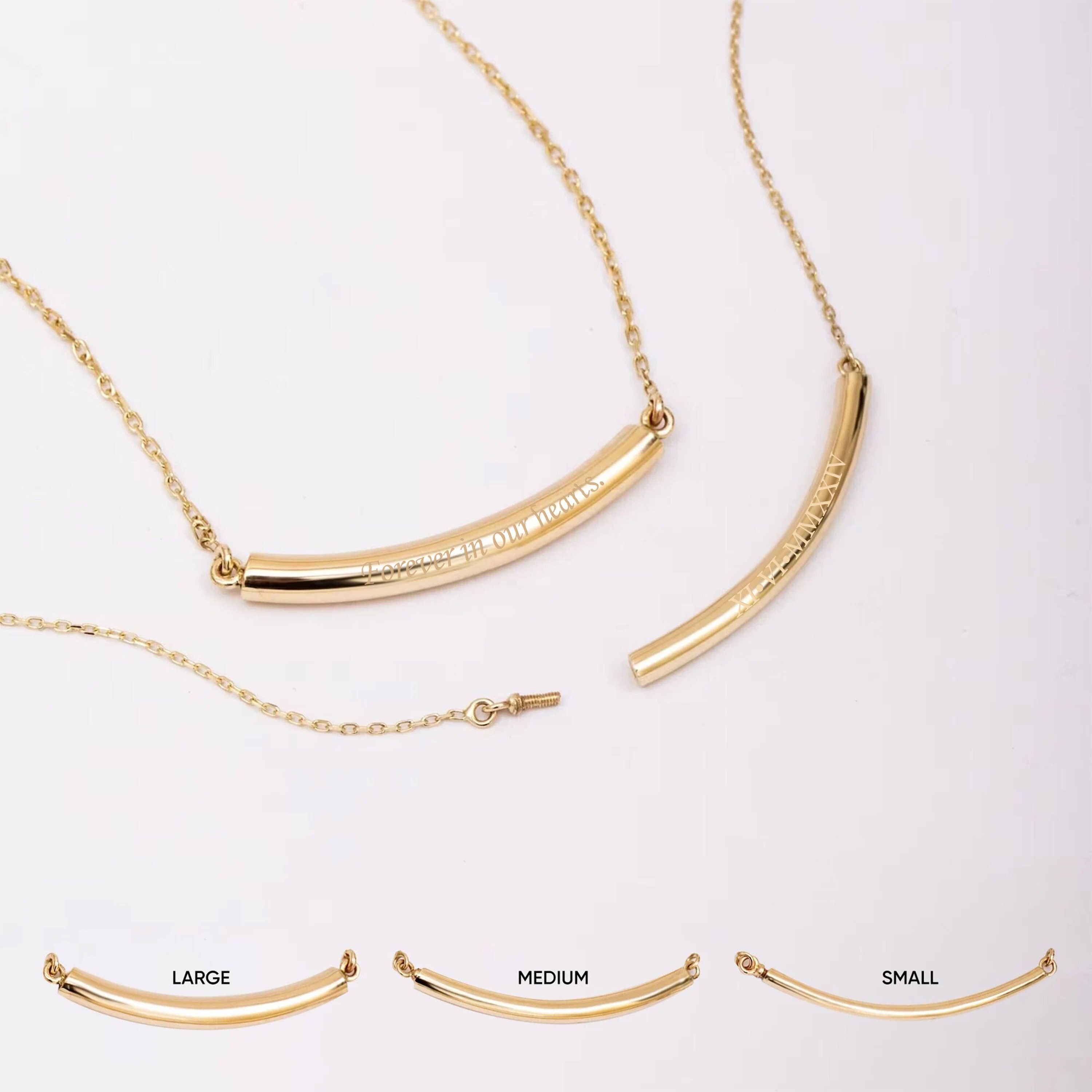 14k Solid Gold Cremation Urn Curved Necklace, Memorial Arc Urn Necklace, Dainty Tube Necklace, Cremation Ashes Holder For Human or Pet
