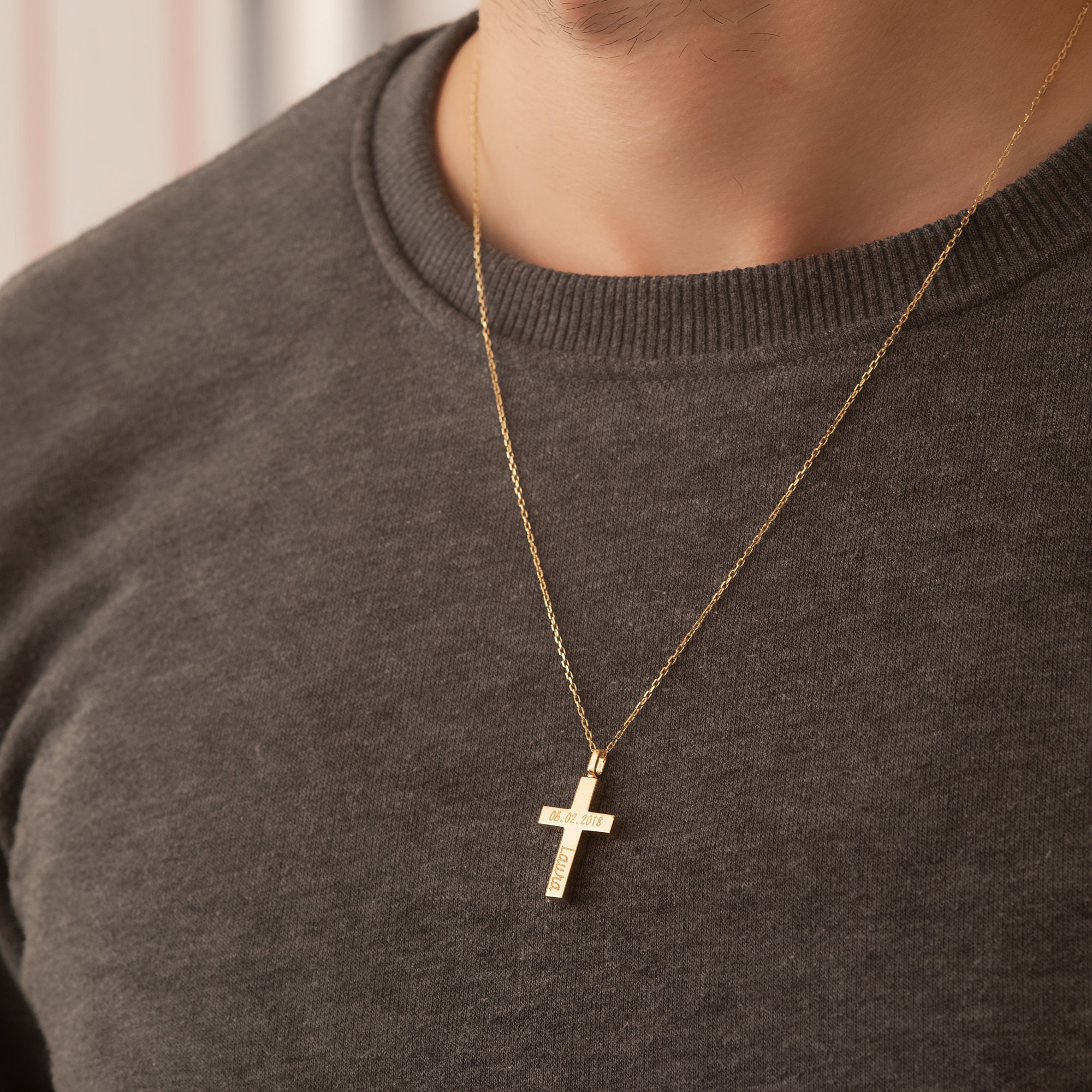 Men's 14K 18K Gold Custom Cross 