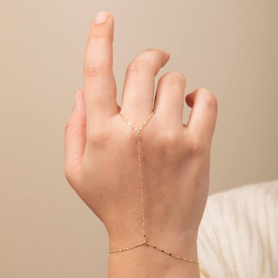 Pulsera Cadena De Mano FUNTE | Chapado En Oro 14k | Con Circonitas | Ajustable | Regalo Para Mujer Elegante