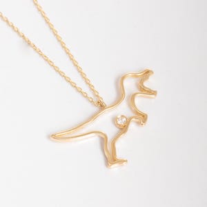 Gold T-Rex Dinosaur Pendant Necklace with Diamond – Solid 14K or 18K Yellow, Rose, or White Gold – Perfect Gift for Dinosaur Lovers