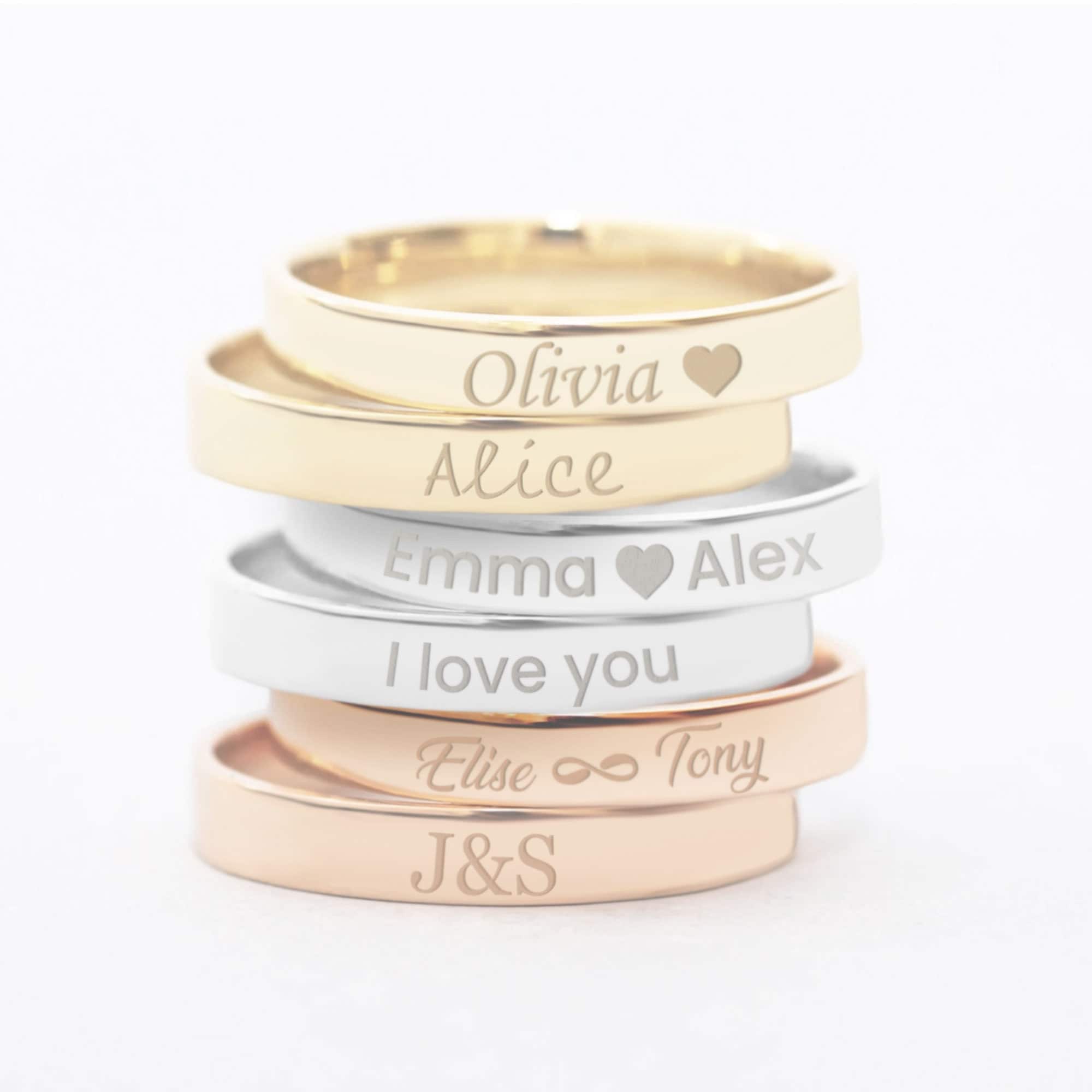 Stacked Name Rings 14K 18K SOLID Gold, Personalized Stacking Custom ...