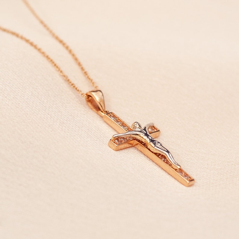 14K 18K Solid Gold Crucifix Cross Necklace Elegant Real Solid Etsy UK