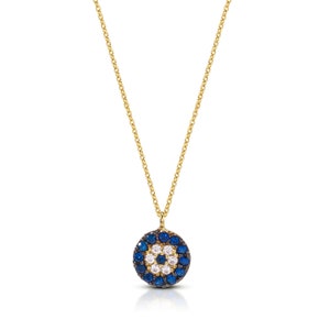 14k/18k Gold Evil Eye Pendant Necklace, Round Diamond/CZ Mini Charm Necklace, Protection Jewelry, Anniversary Gift, Minimalist Gold Jewelry