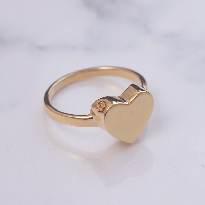 14K 18K Real Gold Heart Cremation Urn Ring Custom Engrave | Etsy