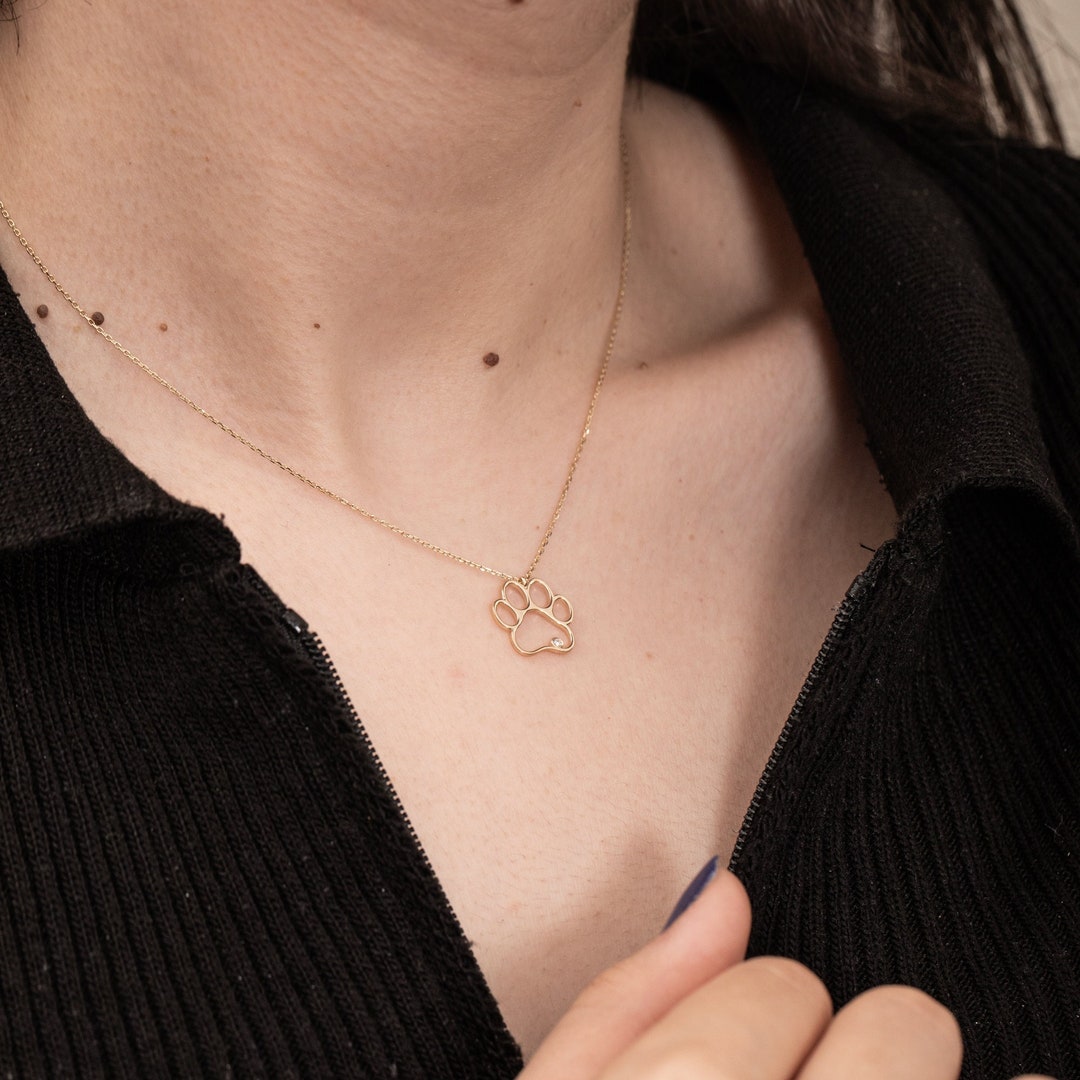 14K 18K Solid Gold Paw Print Pendant Necklace Dainty Paw Etsy UK