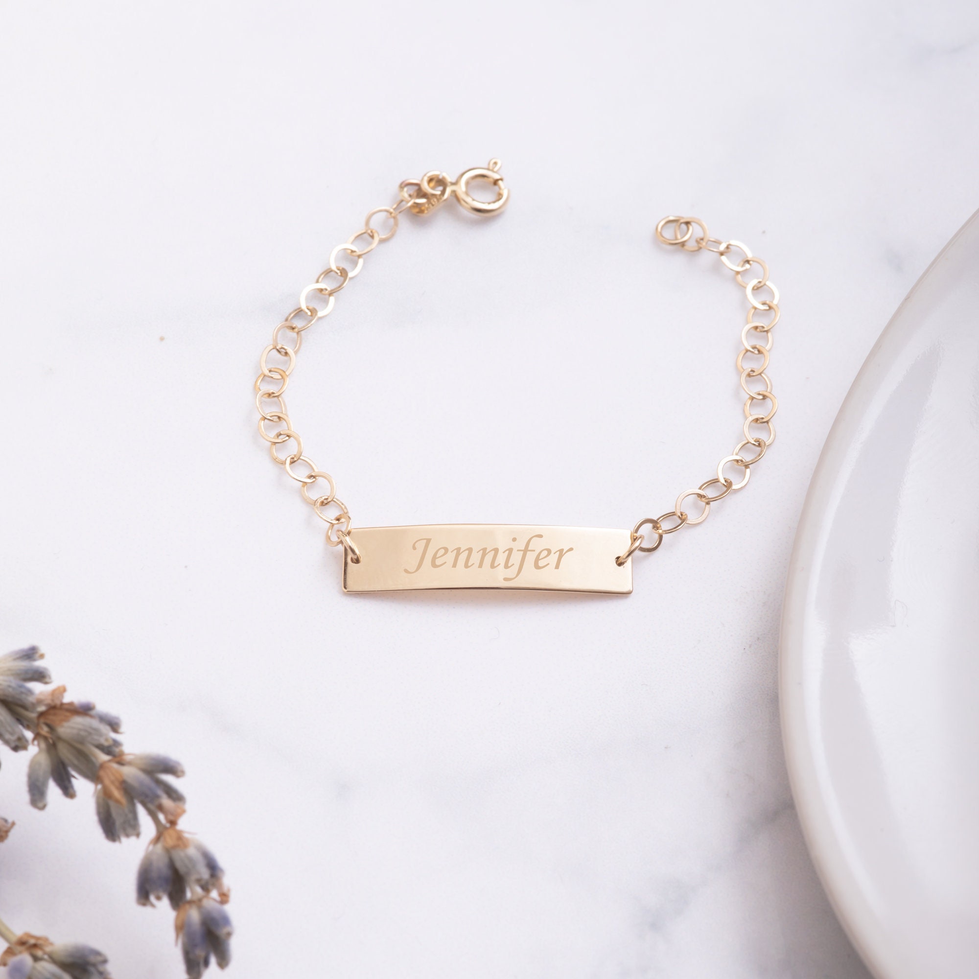 14K Real Gold Baby ID Bracelet Personalize Baby Girl Boy Etsy