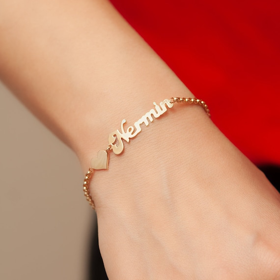 14K Solid Gold Personalized Name Slider Bracelet