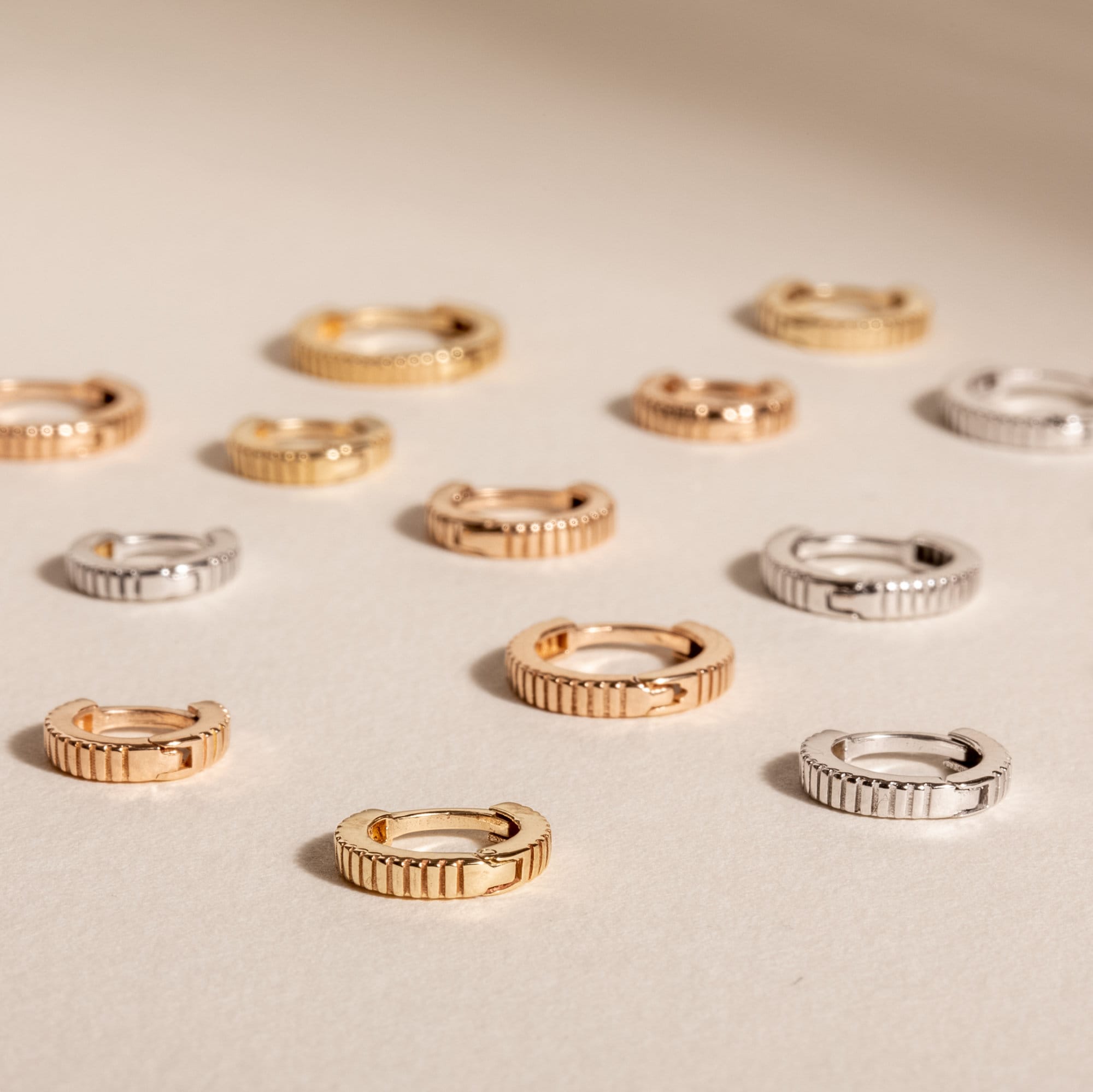 Square Ribbed Earrings 14K 18K Solid Gold Ribbed Hoop Earrings, Dainty Small Mini Sleeper ...