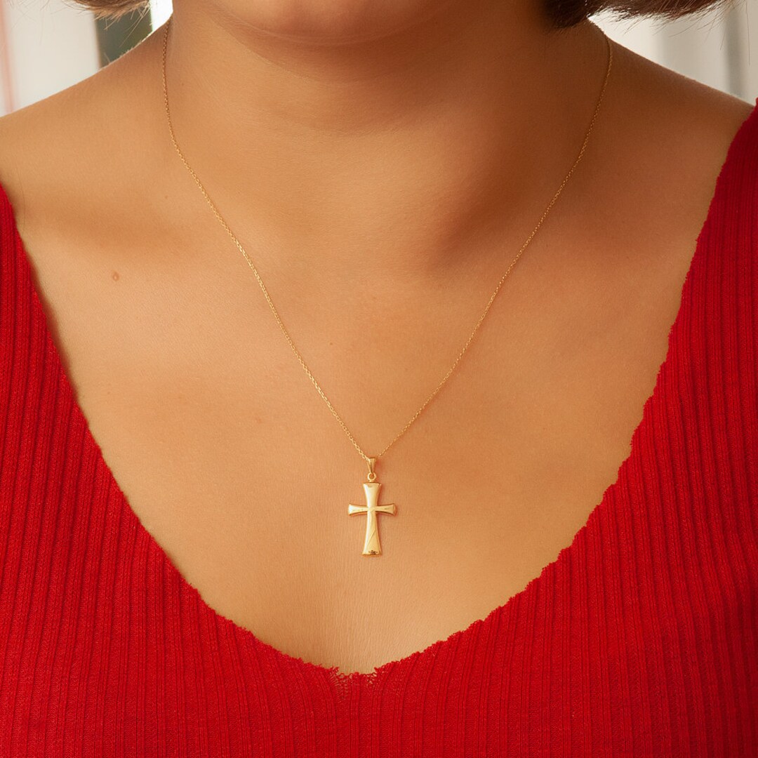 14K Solid Gold Cross Necklace Elegant Cross Gold Pendant is a Etsy