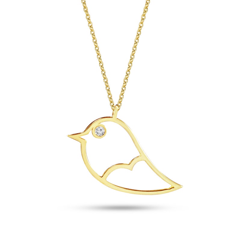 14k 18k Solid Gold Diamond Bird Necklace Diamond Bird Pendant Etsy