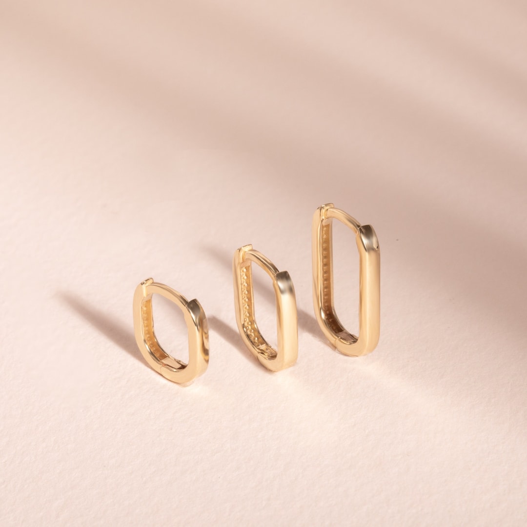 14K 18K Solid Gold Paperclip Hoop Earrings, Women's Modern Hoop
