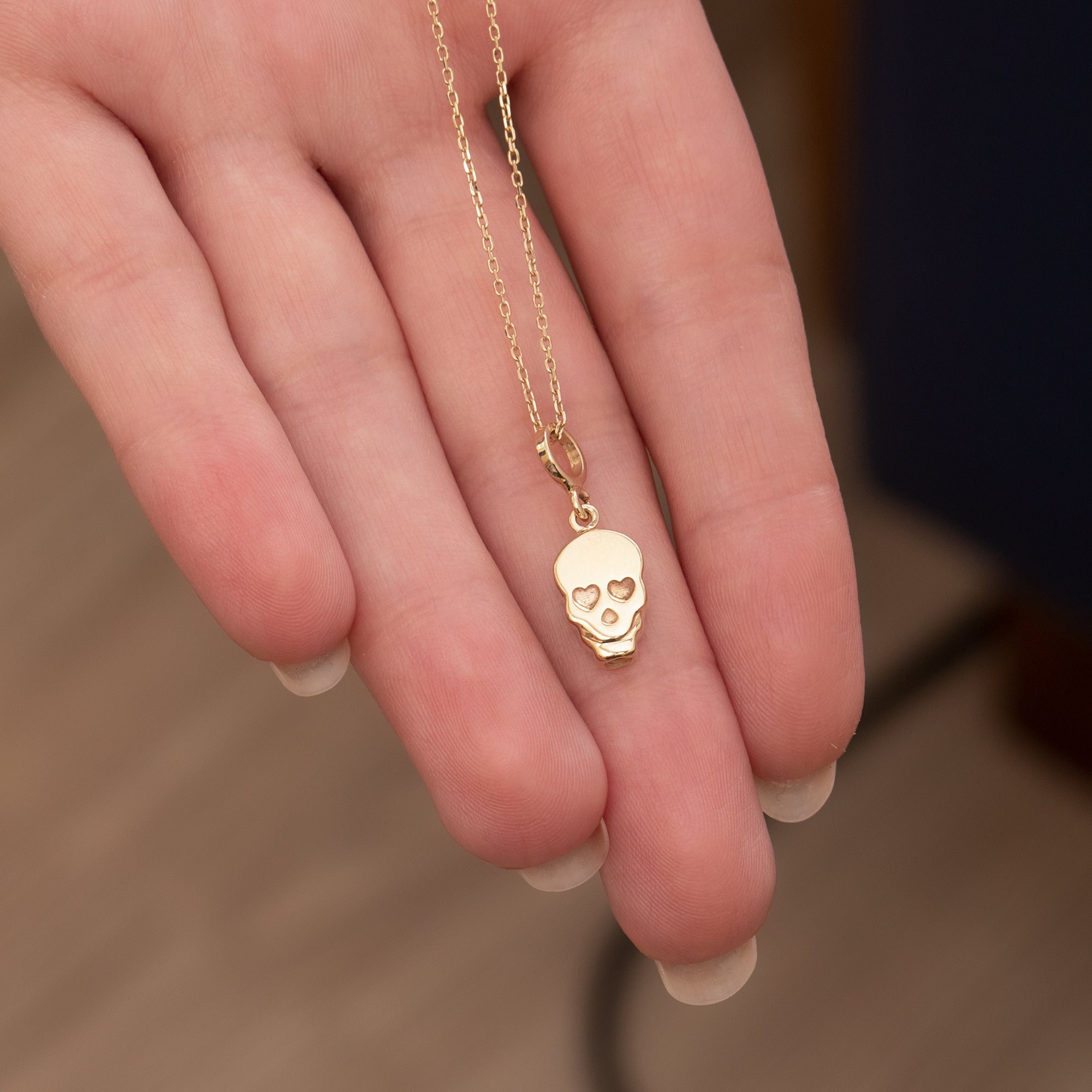 Skull Heart Eyes Urn Necklace in 14K 18K Solid Gold, Sugar Skull Cremation Jewelry, Personalized Skeleton Pedant, Ashes Holder For Human