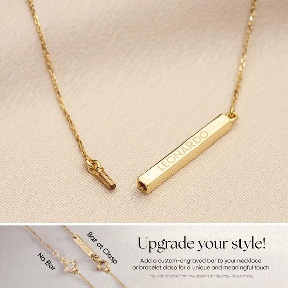 14K 18K Gold Custom Horizontal Cremation Urn Bar Necklace 4 Side