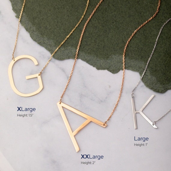 Large initial necklace 14k gold deals